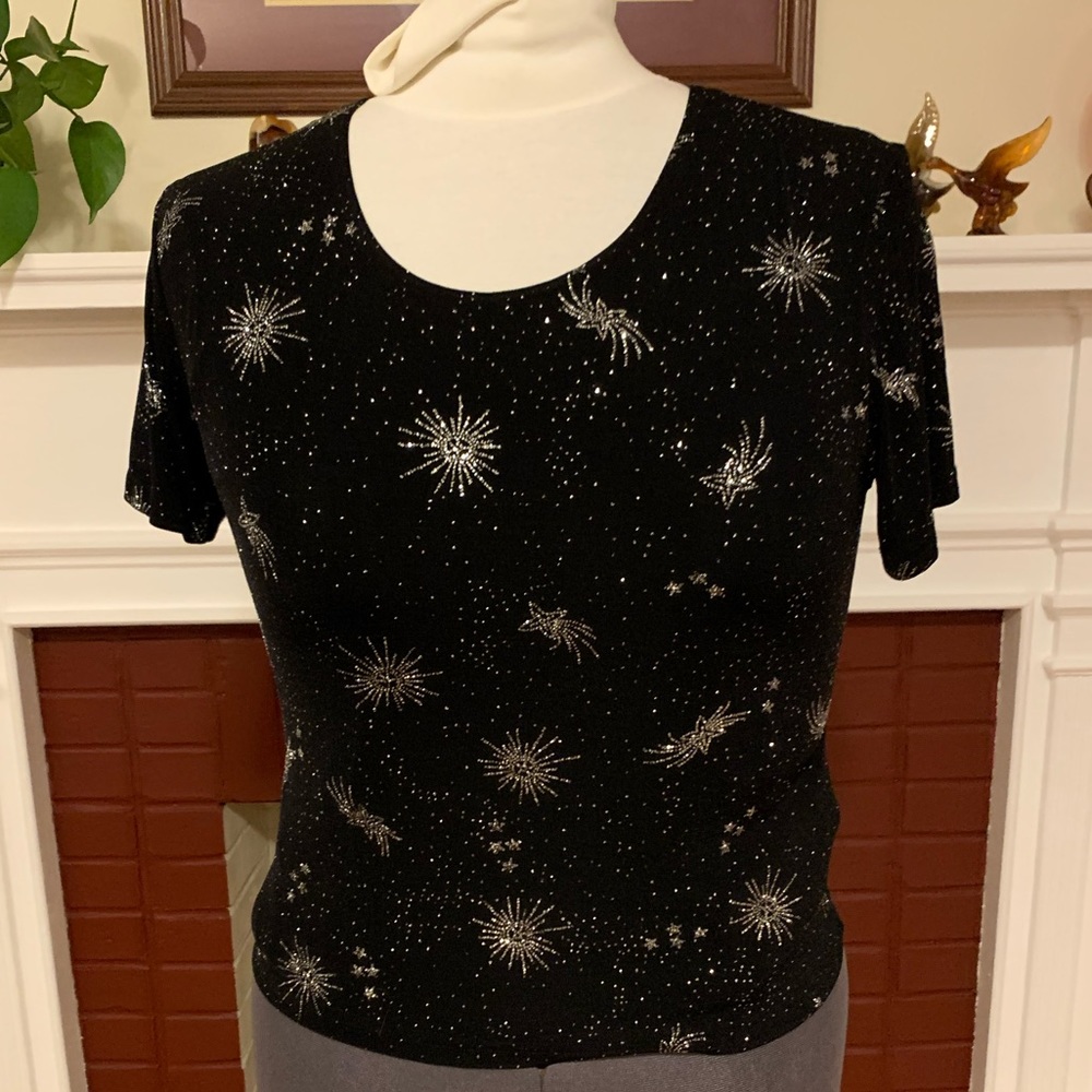 Black & Silver Sparkle Top Slinky Holiday Fashion